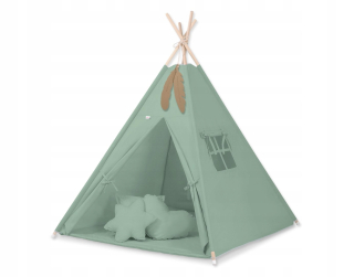 TIPI stan pre deti + karimatka + vankúšiky + prívesky z peria - šalvia